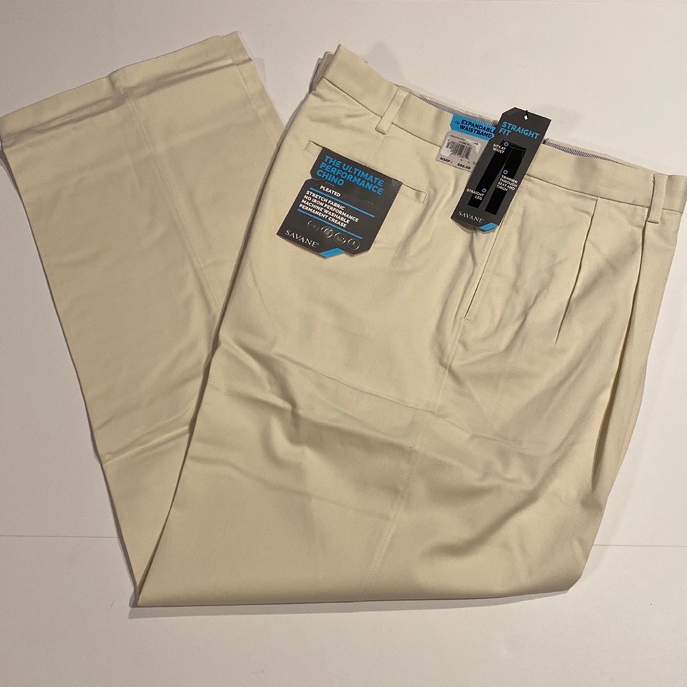 Savane SZ 44 x 30 Pleated Front Straight Fit Chino Pants New Cloud Dream